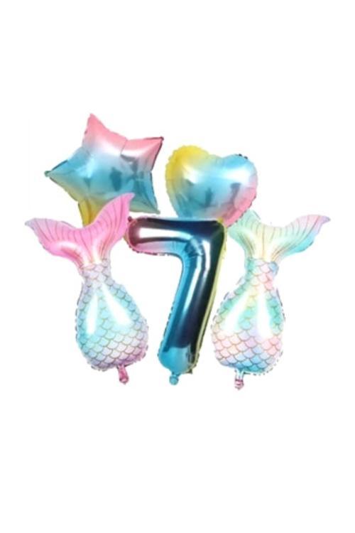 Rainbow Deniz Kızı Kuyruğu 7 Yaş Folyo Balon Set
