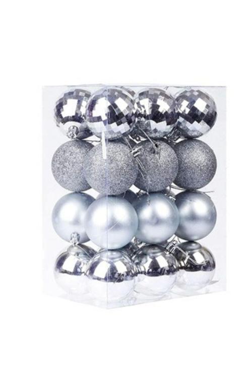 Yılbaşı Çam Ağacı Gümüş Top Süs 16 Adet 5 cm