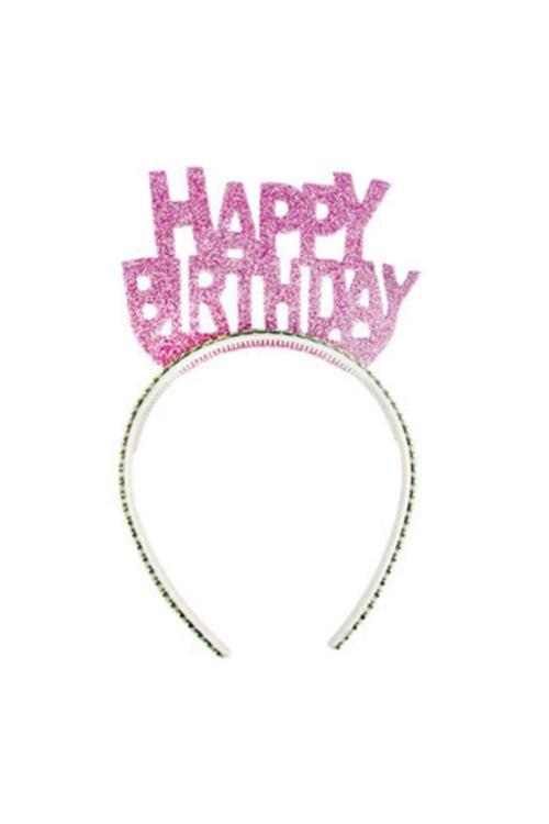 Simli Pembe Happy Birthday Taç 1 Adet