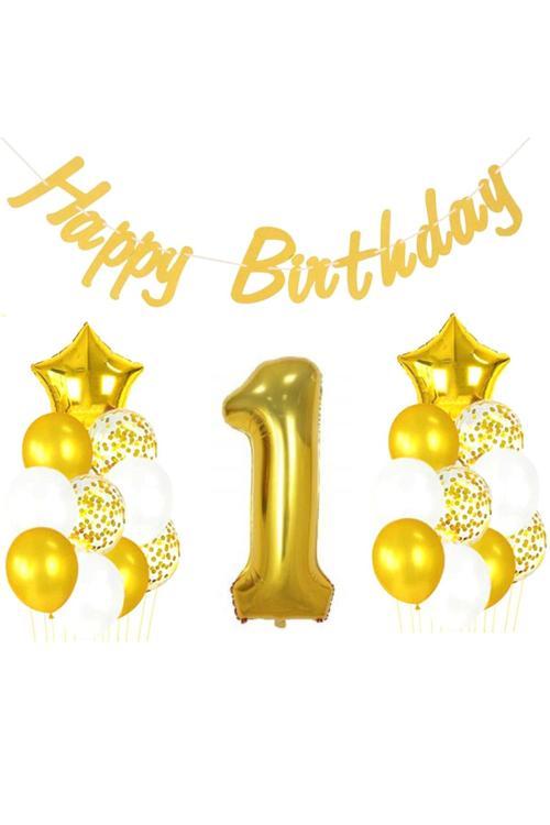 1 Yaş Altın Happy Birthday Set