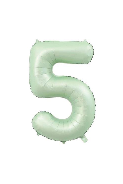 Retro Su Yeşili 5 Rakam Folyo Balon