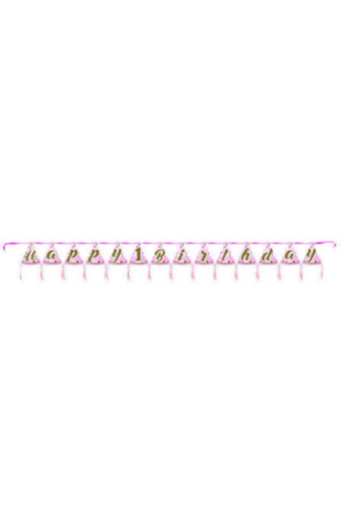 Pırıltılı 1 Yaş Pembe Külah Banner 200 Cm