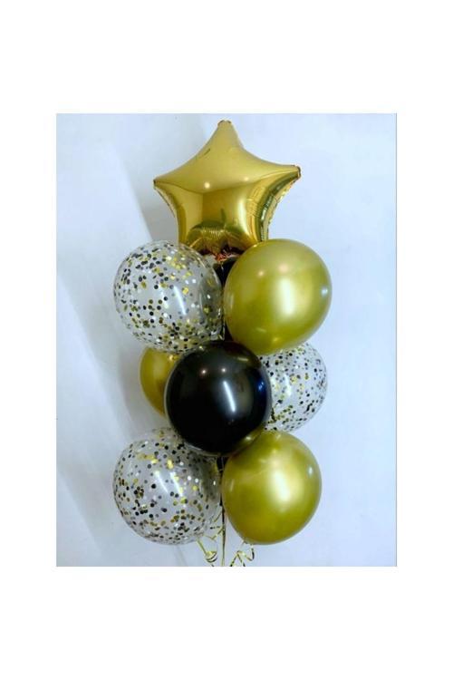 Altın Yıldız Konfetili Latex Balon Set 10 Adet