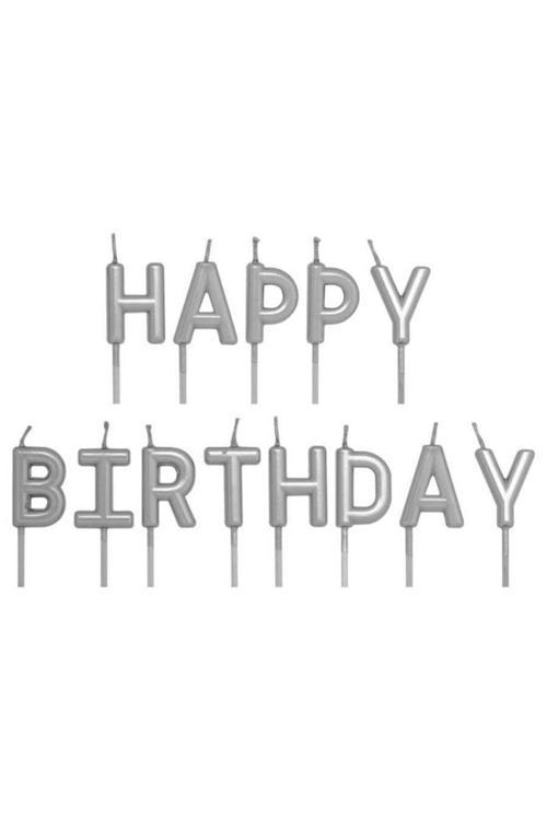 Happy Birthday Gümüş Renk Harf Mum