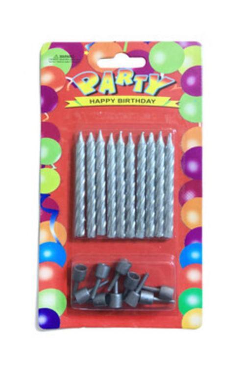 Burgulu Gümüş Renk 10 Lu Mum 6 Cm