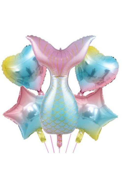 Renkli Deniz Kızı Kuyruğu 5 Li Folyo Balon Set