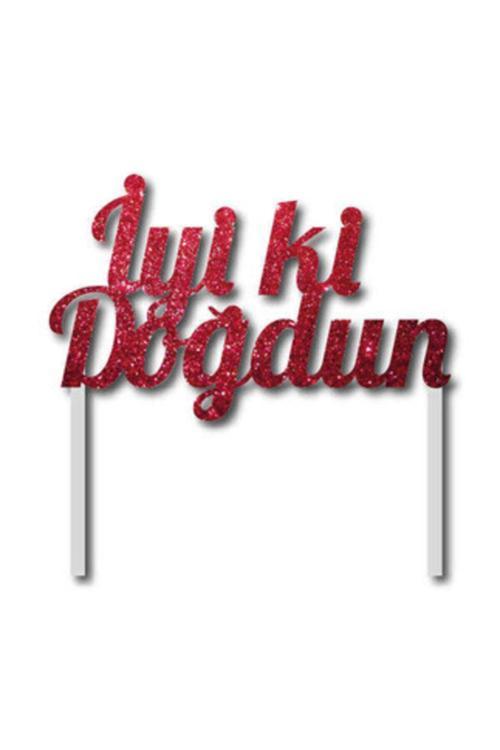 Simli Kırmızı Iyi Ki Doğdun Çubuklu Yazı