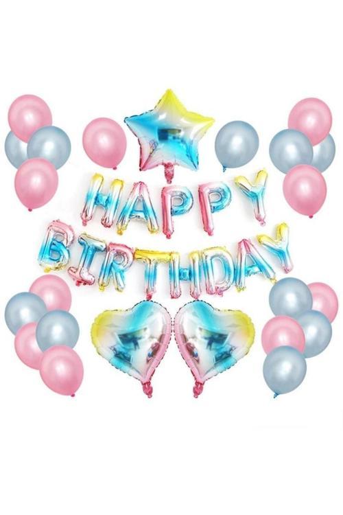 Unicorn Makaron Gökkuşağı Happy Birthday Balon Set