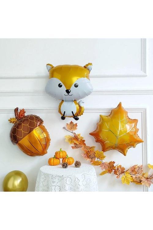 Sonbahar Şöleni Tilki Meşe Palamudu 3 Lü Folyo Balon Set