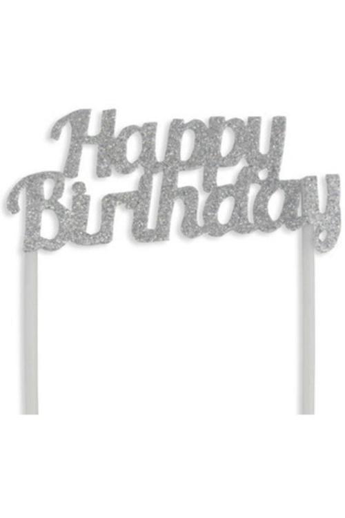 Gümüş Simli Happy Birthday Çubuklu Yazı
