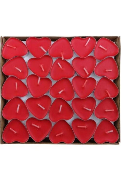Kırmızı Kalp Tealight 25 Li Mum