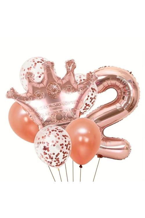 Rose Gold Taçlı 2 Rakam Balon Set