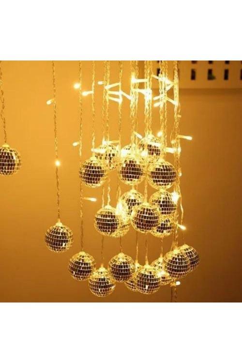 Yılbaşı Partisi Aynalı Gümüş Disko Topu Perde Işık 4 Metre