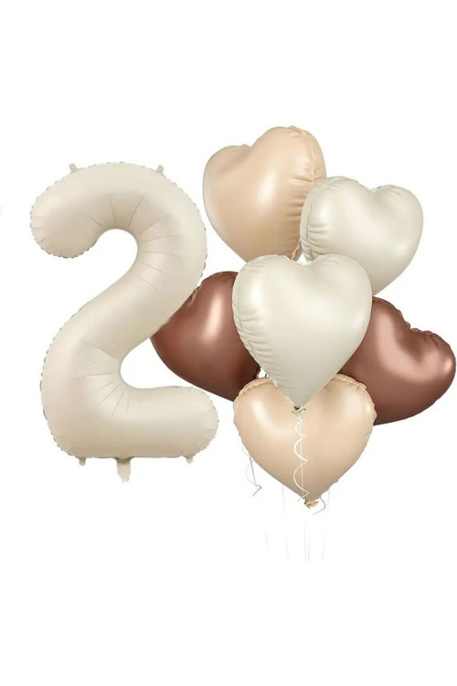 Retro Krem 2 Yaş Kalpli Folyo Balon Set