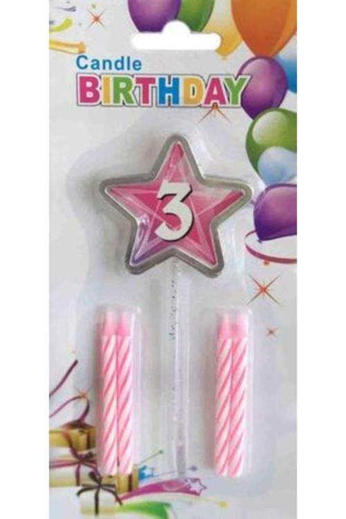 3 Yaş Yıldızlı Pembe Mum