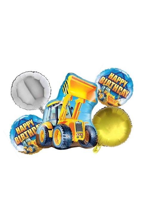 İnşaat Teması Kepçe Happy Birthday 5 li Folyo Balon Set