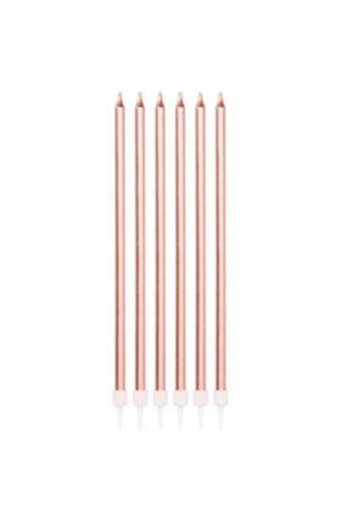 Rose Gold Ince Uzun Mum 6 Adet 20 Cm