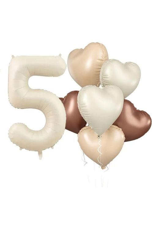Retro Krem 5 Yaş Kalpli Folyo Balon Set