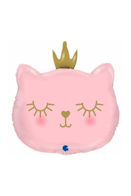 Taçlı Pembe Kedi Folyo Balon 1 Adet