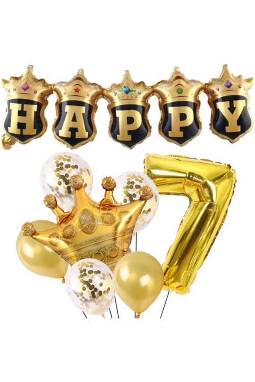 Happy Yazılı Gold Konfetili 7 Yaş Rakam Balon Set