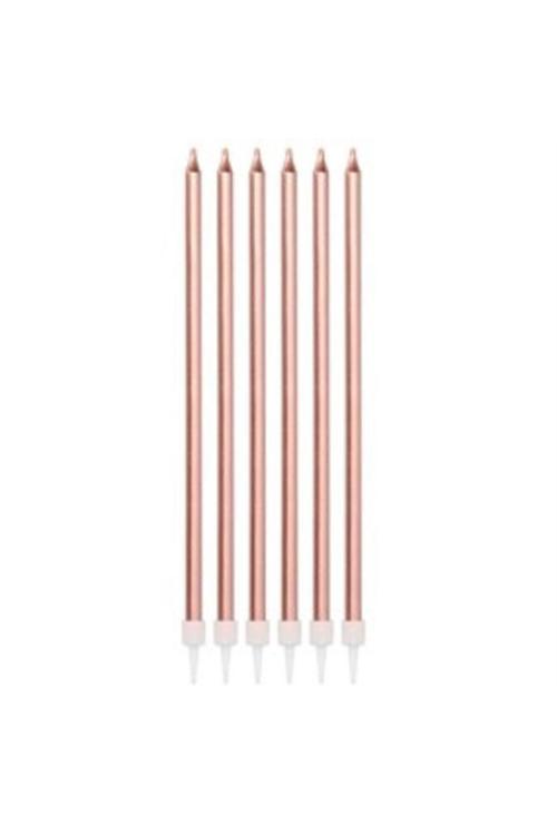 Rose Gold Ince Uzun Mum 6 Adet 14 Cm