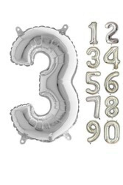 80 Cm Folyo Balon 3 Rakamı Gümüş Renkli