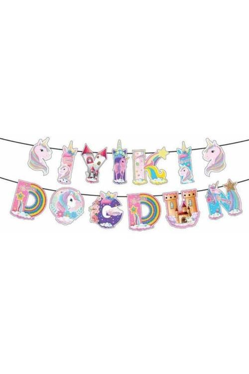 Gökkuşağı Unicorn  İyi ki Doğdun Banner Yazı