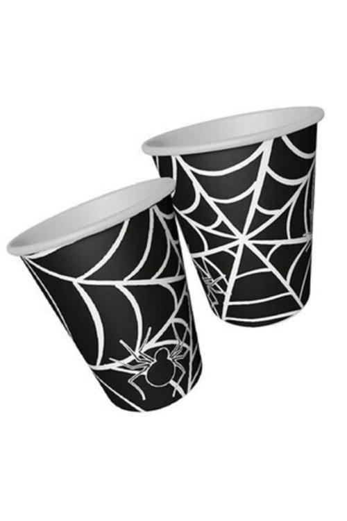 Halloween Cadılar Bayramı Örümcek Ağı Siyah Bardak 8 Adet