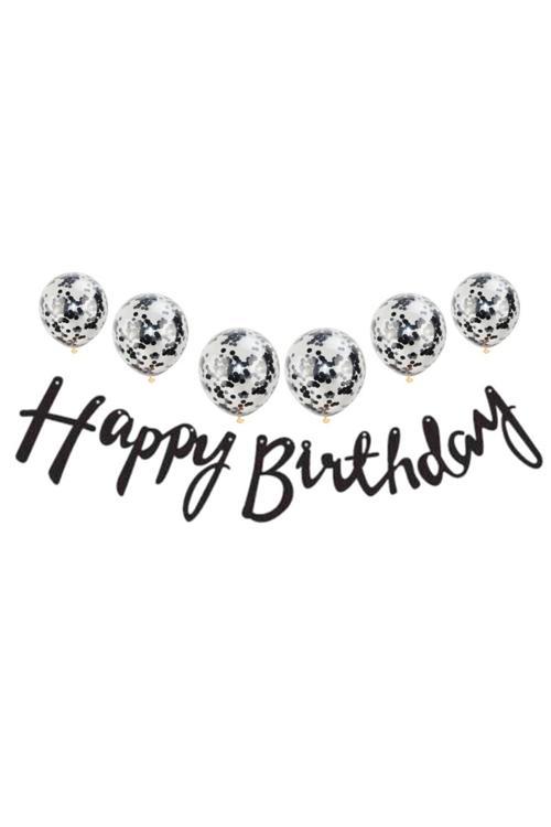 Metalize Happy Birthday Siyah Banner Set