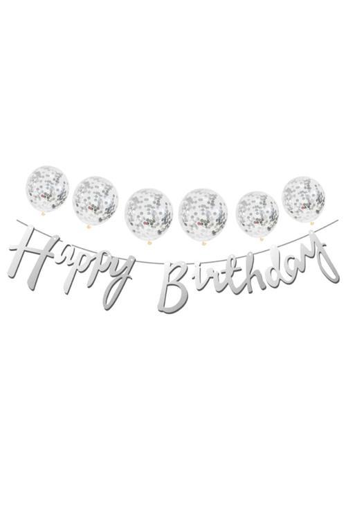 Metalize Happy Birthday Gümüş Banner Set