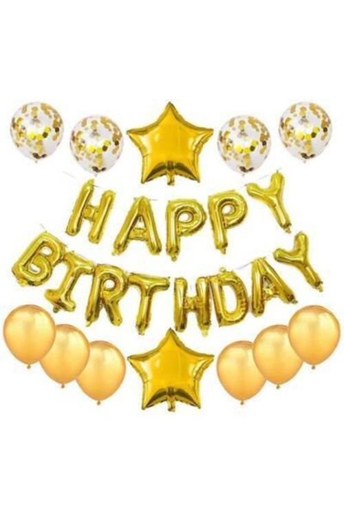 Happy Birthday Altın Folyo Balon Set
