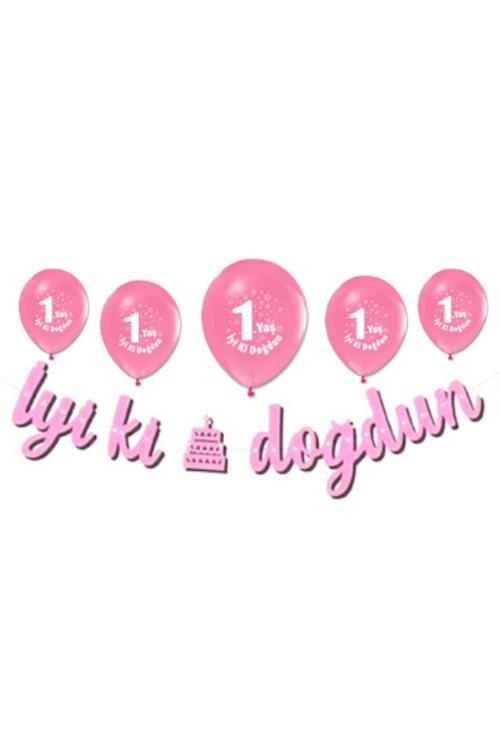 Iyi Ki Doğdun 1 Yaş Pembe Balonlu Set