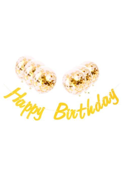 Metalize Happy Birthday Altın Banner Set