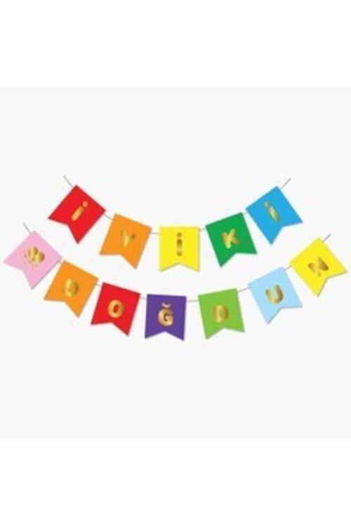 Renkli Zemin Üzeri Gold Yazılı Iyi Ki Doğdun Bayrak Afiş