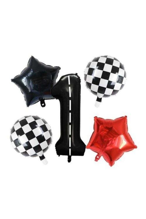 Siyah Yarış Pisti Damalı 1 Yaş Folyo Balon Set
