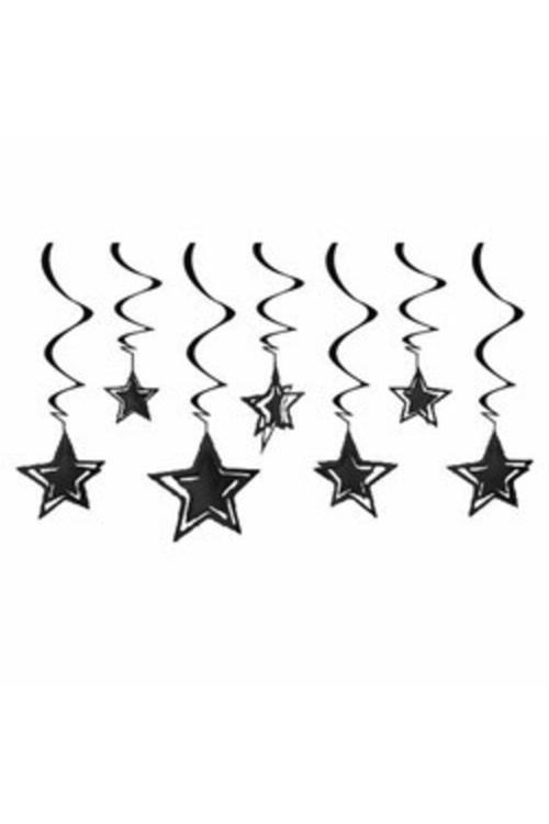 Siyah Yıldızlar Tavan Süsü 10 Adet / 3d