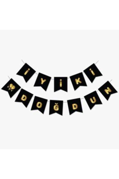 Siyah Üzerine Altın Iyi Ki Doğdun Bayrak Afiş