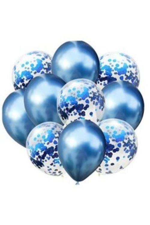 Konfetili Mavi Balon Demeti 10 Adet