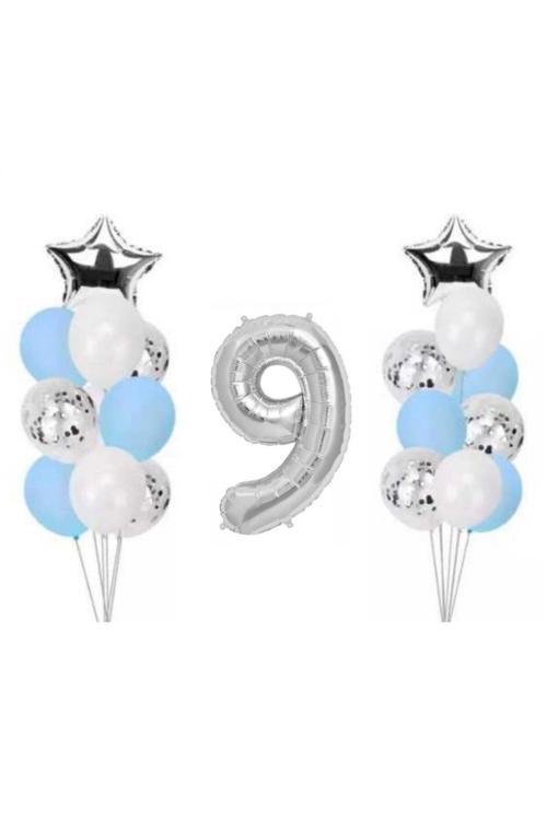 9 Yaş Gümüş Folyo Balon Set 21 Adet
