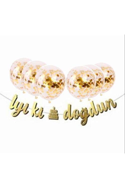 Iyi Ki Doğdun Gold Banner Balonlu Set