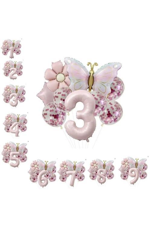 Gold Kelebek Papatyalı 3 Yaş Folyo Balon Set
