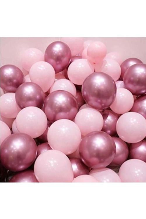 Krom Pembe Ve Mat (pastel) Pembe Renk 10 Lu Balon