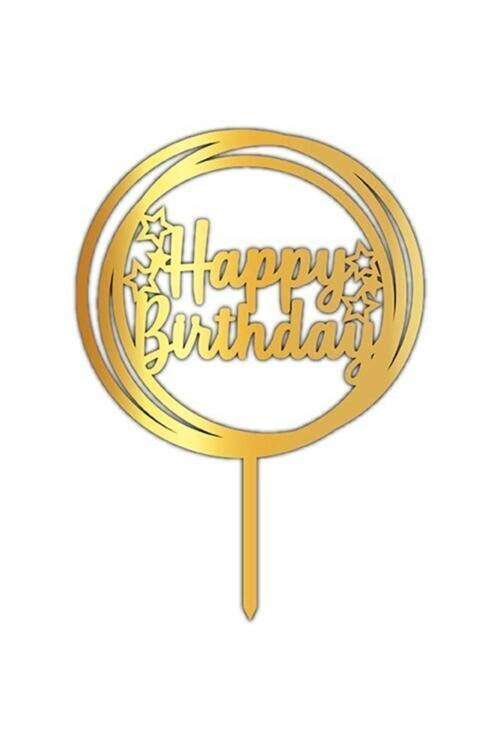 Pleksi Pasta Üzeri Gold Happy Bırthday Yazı Kürdan