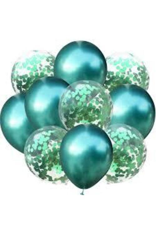 Konfetili Yeşil Balon Demeti 10 Adet
