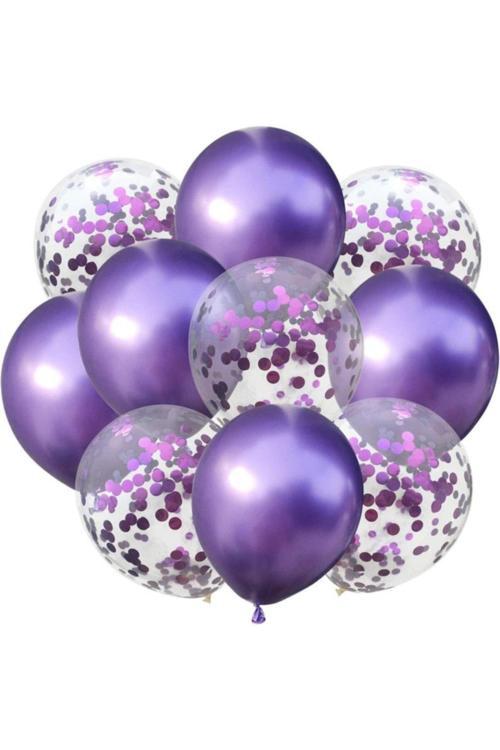 Konfetili Mor Balon Demeti 10 Adet