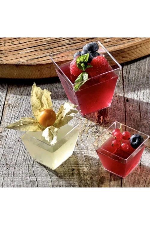 Kübik Prizma Kase Mika Plastik Şeffaf  Sunum Kabı 10 Adet 200 cc