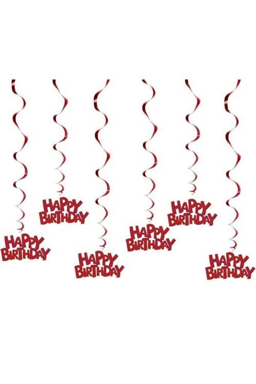 Metalize Kırmızı Happy Birthday 8 li Tavan Sarkıt Süs