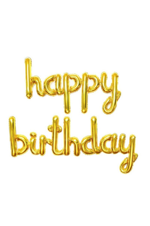 Happy Birthday El Yazısı Altın Renk Folyo Balon