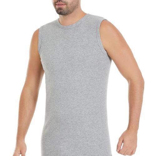 14 Erkek Gri %100 Pamuk Sıfır Kollu Bisiklet Yaka Ribana Atlet