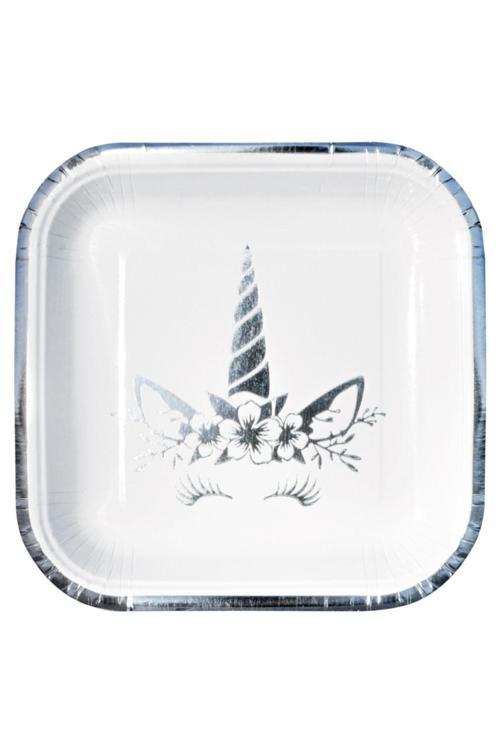 Unıcorn Gümüş Baskılı Kare Tabak 6 Adet